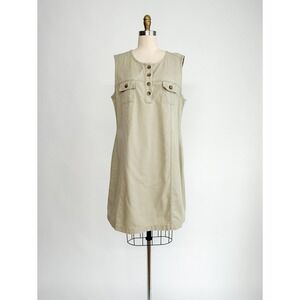 Crossroads 90s vtg beige‎ cotton pinafore overall dress size L